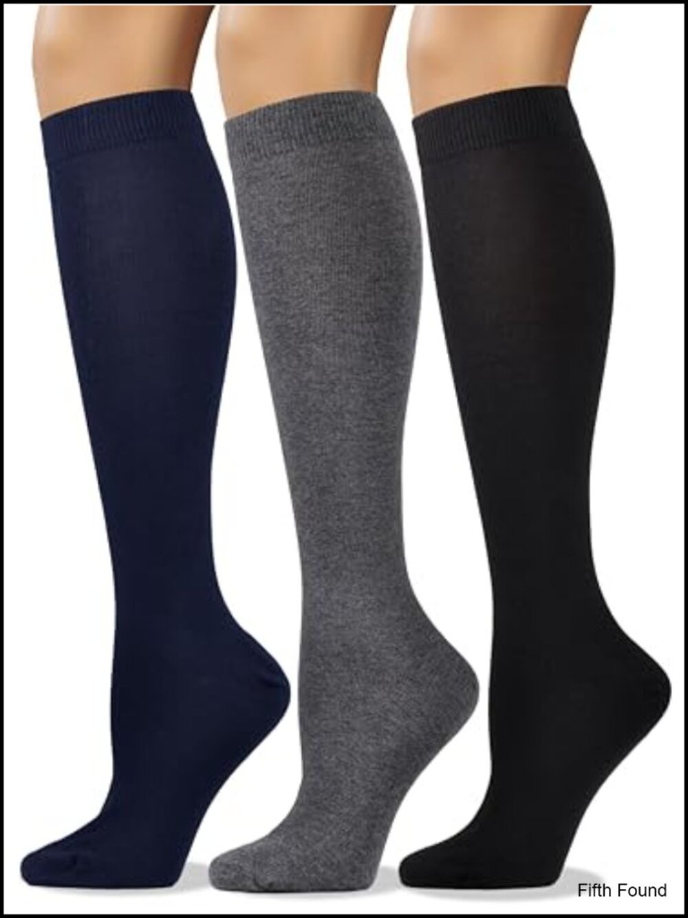 Combed Cotton Knee High Socks Seamless Toe Ladies Calf Socks 3 Pack